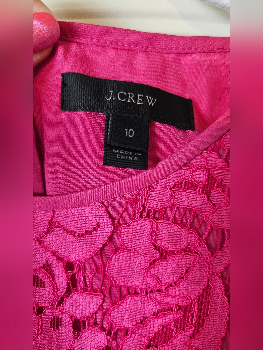 J. Crew Hot Pink Lace Peplum Top, Size 10 - Picture 5 of 5